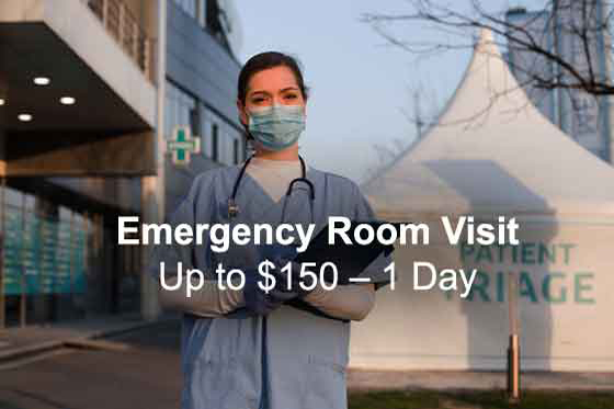 Emergency Room Visit Up to $150 - 1 Day